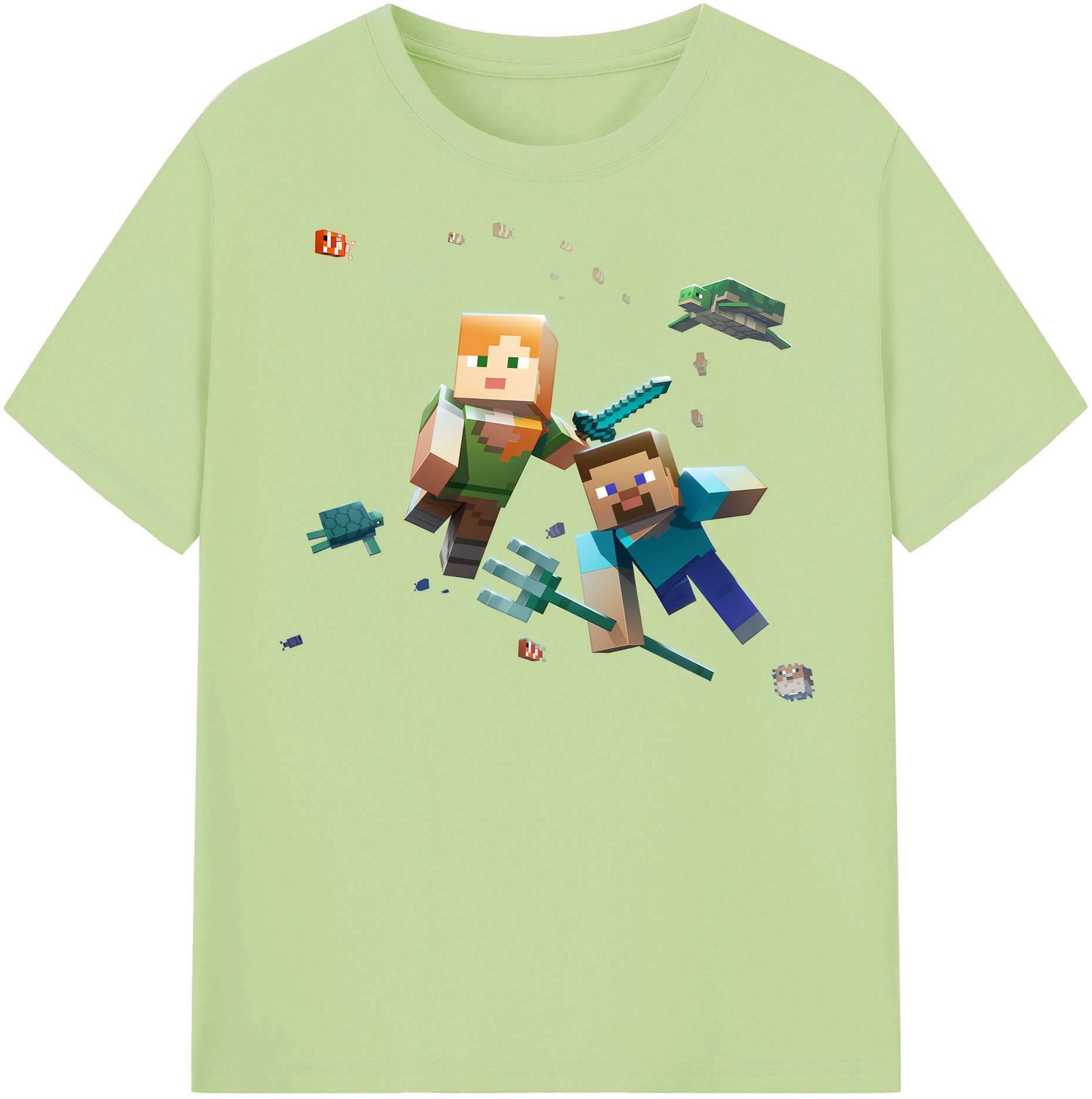 （画像用） マインクラフト ブロックの世界 Minecraft MC Block world 綿100％半袖Tシャツ（フロントプリント）